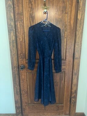 Classic Navy Floral Wrap Dress with Belt